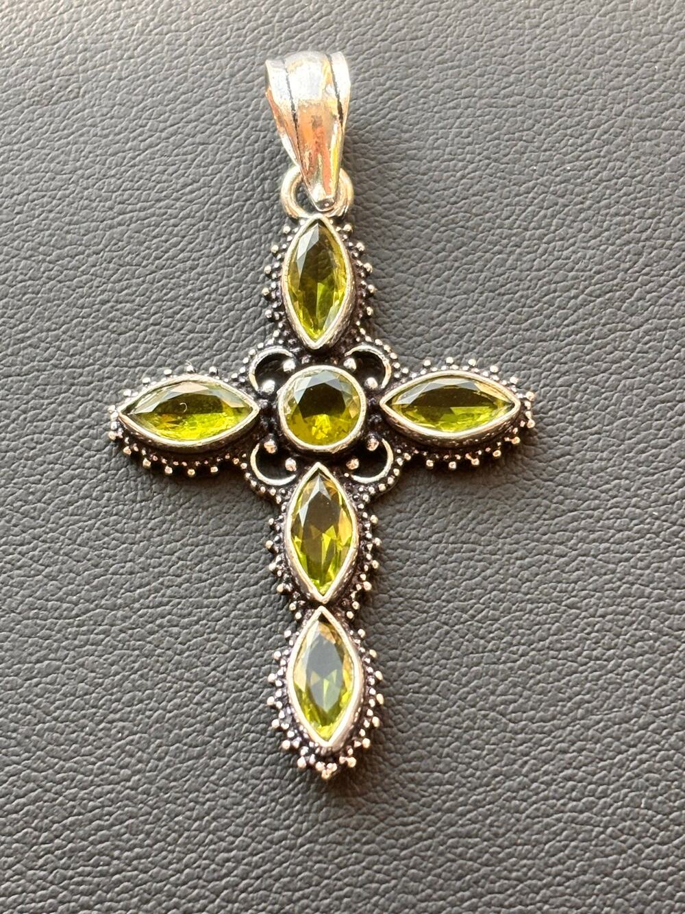 925 Sterling Peridot Gemstone Cross Pendant